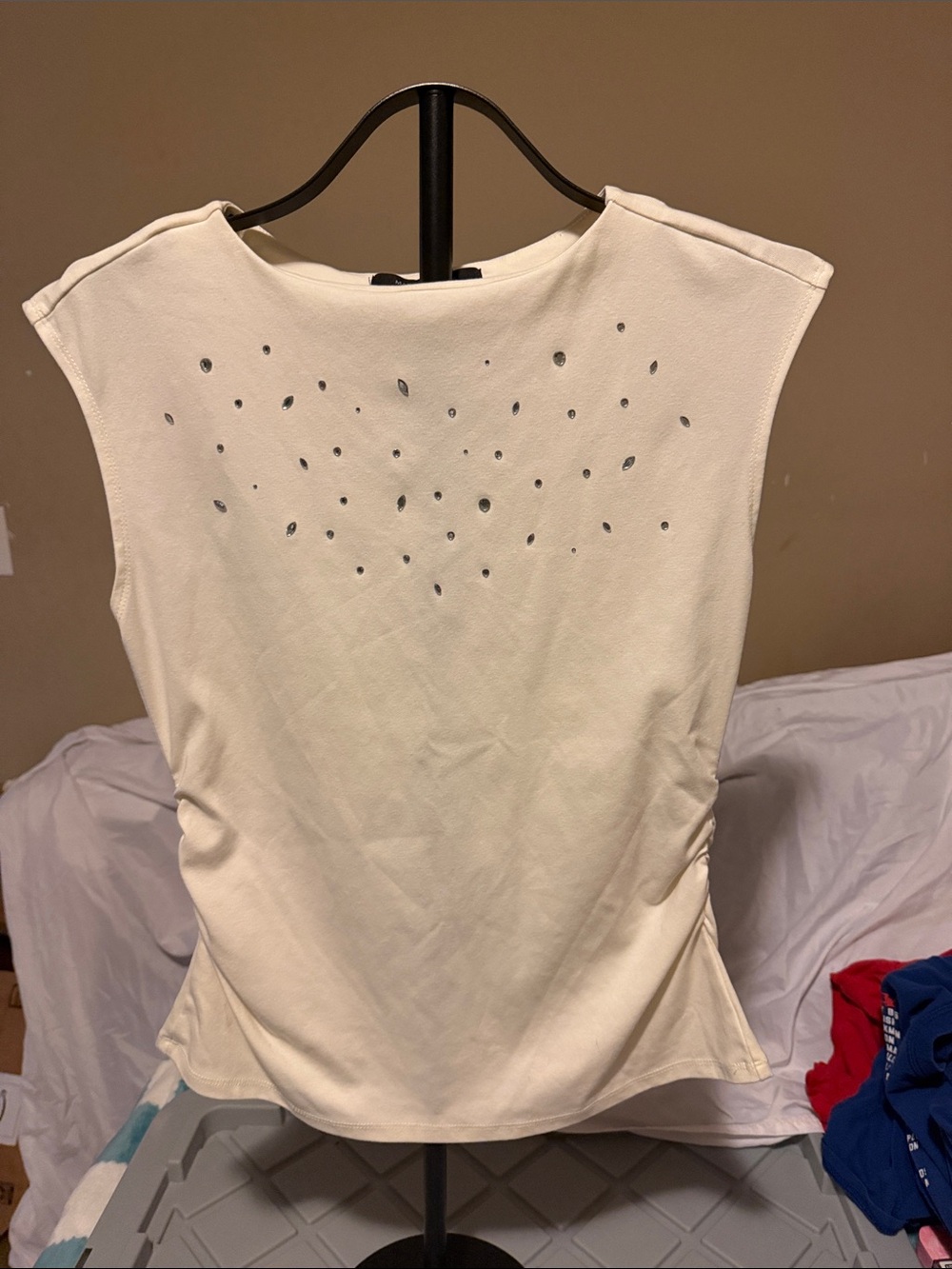 Sleeveless Cream Tank with Stud Detail